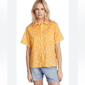 R13 Shirt Sz XS Oversized Skater Button Down Short Sleeve Floral Top Yellow